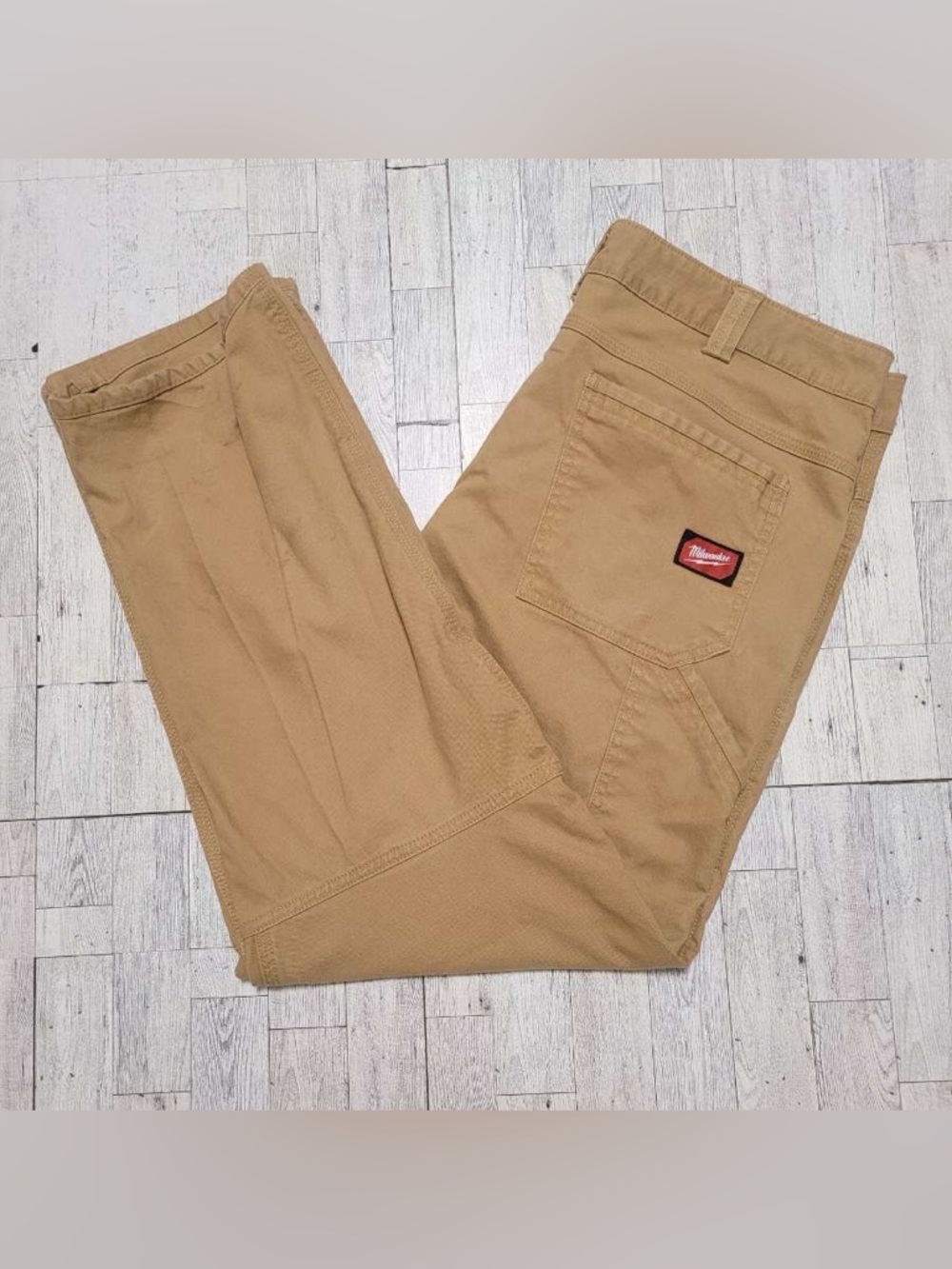 Men's Milwaukee Heavy Duty Flex Tan Khaki Work Pants Size 38 × 30